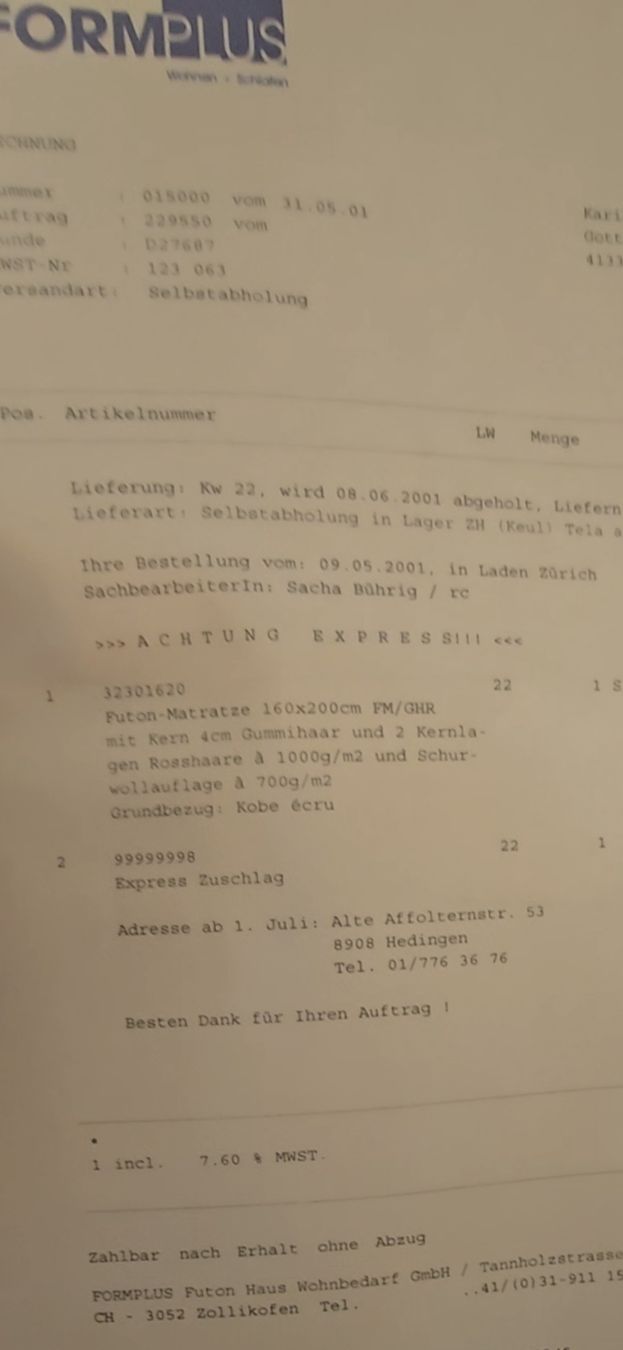 Materassi: Futon Formplus – Usato da Wangen ZH venduto da Monoelektra 4
