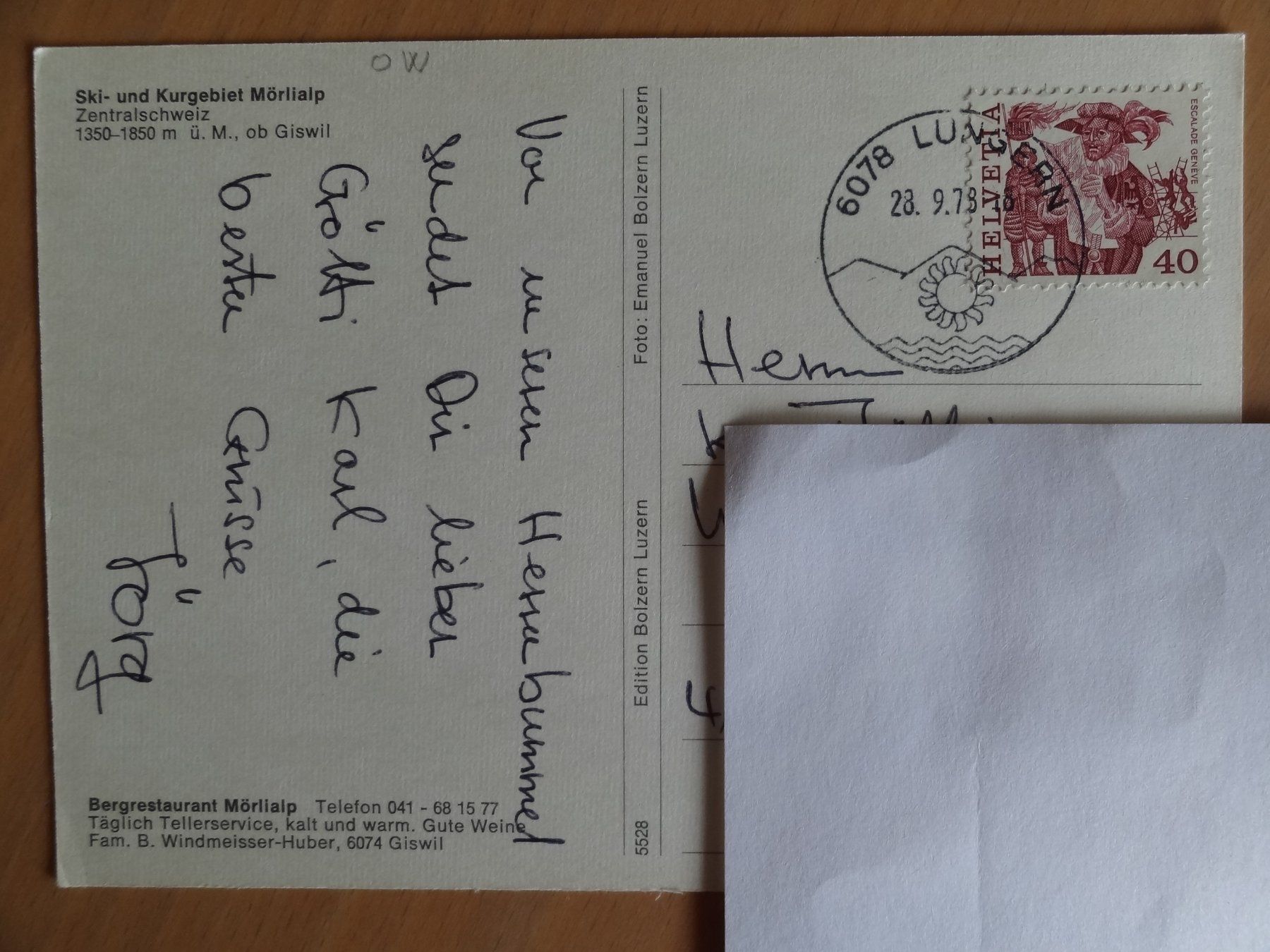 Cartoline postali: Mörlialp - Ski und Kurgebiet - 1973 – Usato da St Léonard venduto da Riglin 1