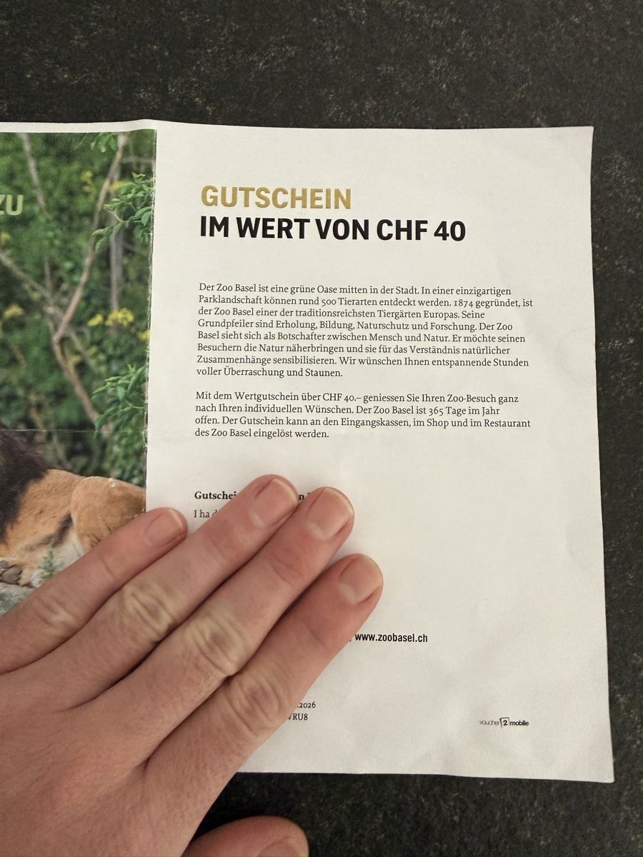 Buoni: 40.- Gutschein Zoo Basel – Nuovo (secondo la descrizione) da Bern venduto da tim_ypf8 1