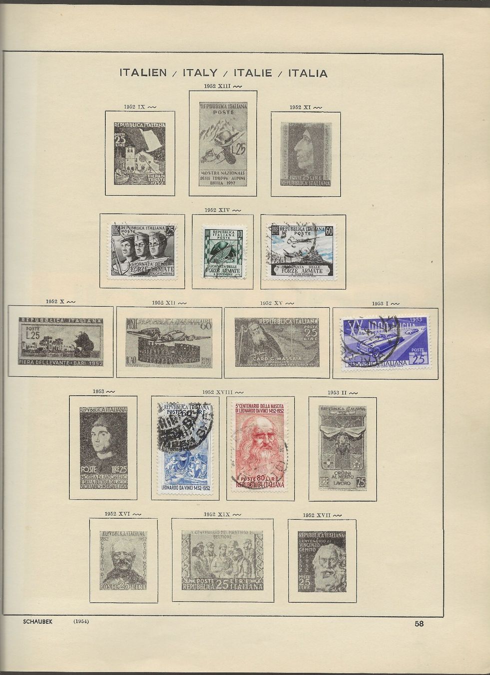 Alle Briefmarken: Marken Italien 1951 bis 1956 – Gebraucht aus Au ZH von xelagreb01 2