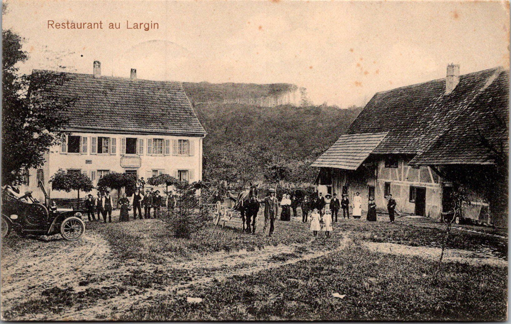 Cartoline postali: AK, Largin près Bonfol, restaurant, automobile – Usato da Solothurn venduto da insolothurn