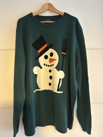 Winter Pullover mit Schneemann Motiv, Grösse XXL, Grün