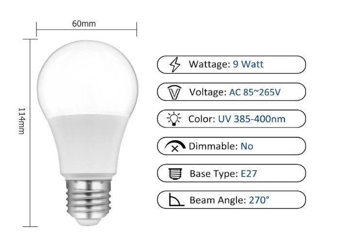 Lampen: 2 Stück Glühbirne E27 UV LED 9W mit Schwarzlichteffekt – Neu und originalverpackt aus Châtelaine von topshop.switzerland 1