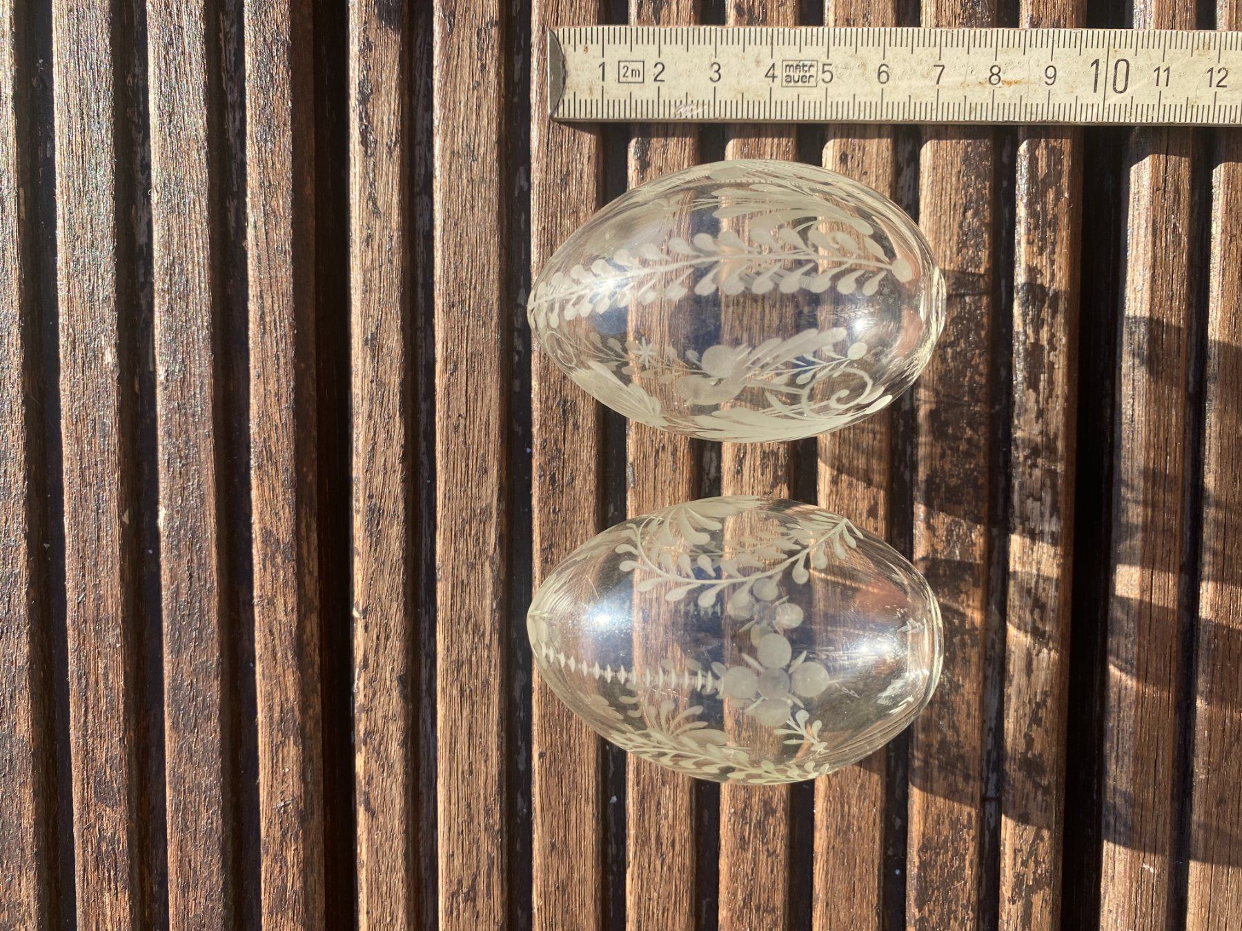 Bicchieri: 2 gravierte grosse Glas-Eier, Vintage – Usato da Gümligen venduto da Primeselection