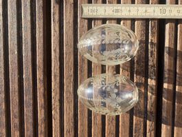 2 gravierte grosse Glas-Eier, Vintage