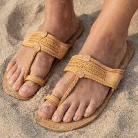 Sandalen Leder Jesuslatschen Gr. 44 Natur Braun Indien