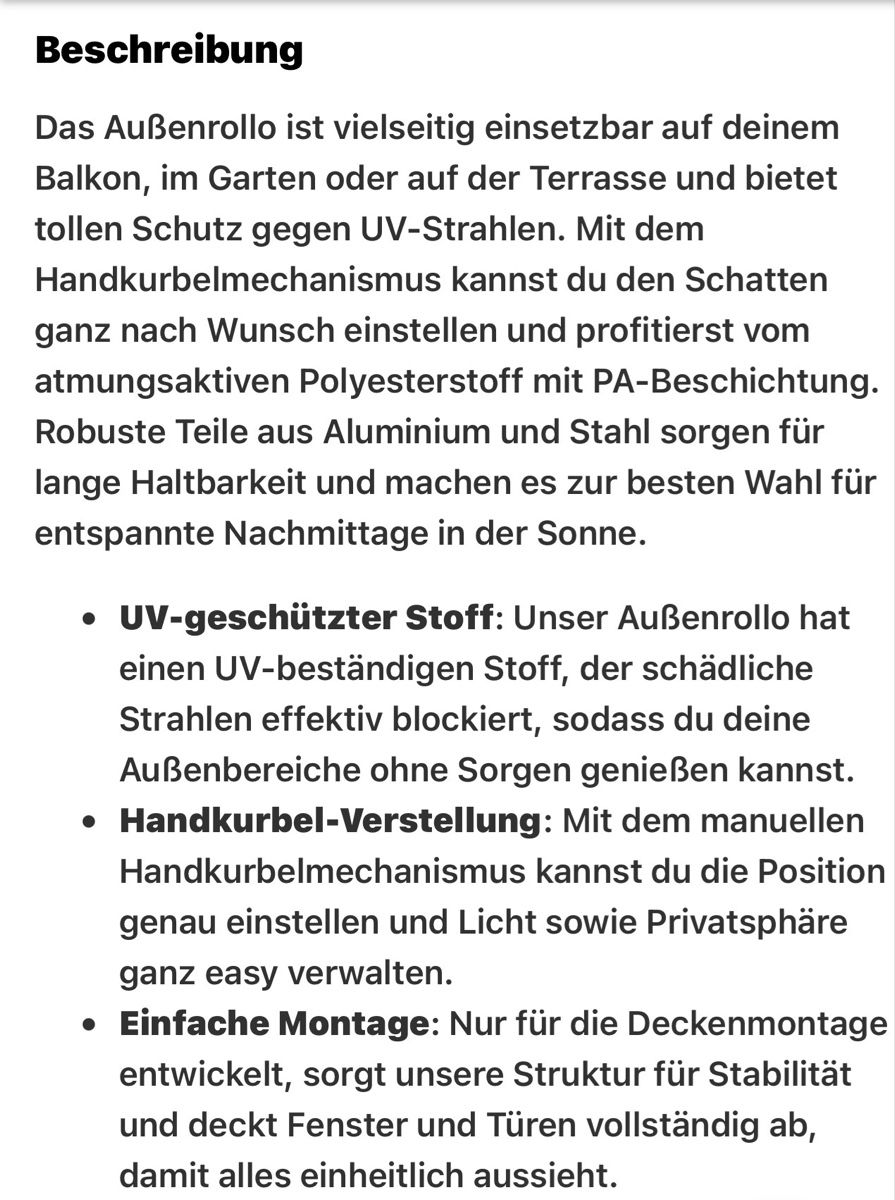Tende: Sonnenschutz Rollon – Nuovo e nell'imballaggio originale da Vordemwald venduto da Zafira44 2