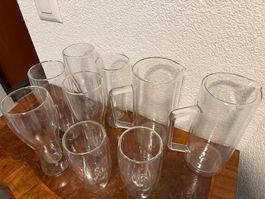 2x Wasser Krug un 5 Gläser mit Doppelwand