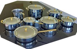 8 Spring Chromstahl Kochtöpfe mit echt vergoldeten Griffen