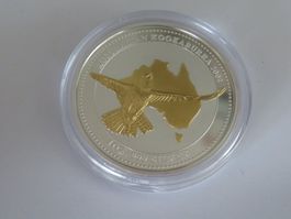 Kookaburra Münze 2002 / 1 Unze Silber gilded