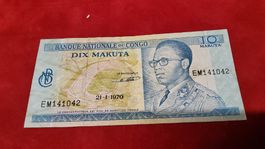Seltene 10 Makuta Banknote aus Kongo, Jahrgang 1970 Top