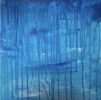 Abstraktes Bild, blaue Tropfen, Leinwand, 50x50 cm