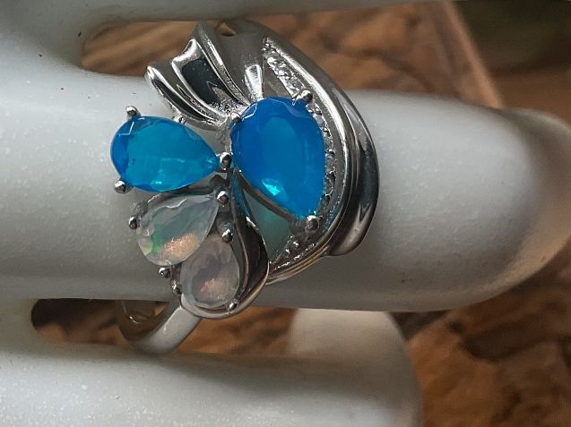 Anelli: Opalring mit Zirkonia in Sterlingsilber, Gr.56 – Nuovo (secondo la descrizione) da Luzern venduto da S.Kern01