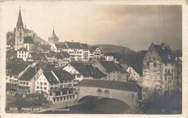 Baden AG Ansicht mit Landvogteischloss und gedeckter Brücke