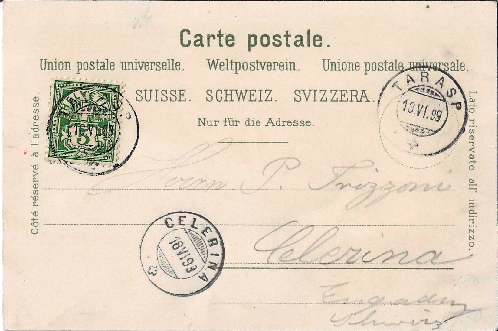 Cartes postales: Karte Schuls-Tarasp 1899 – D'occasion à Zürich par Philacat11 1