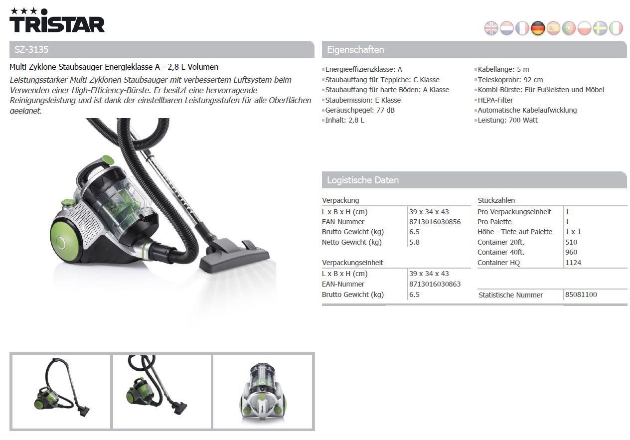 Aspirapolveri & Accessori: Multi Zyklone Staubsauger - SZ-3135 – Nuovo e nell'imballaggio originale da Opfikon venduto da Trodat5430 3