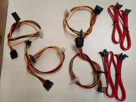 Je 4x Kabel mit SATA und Stromanschlüssen, NEU