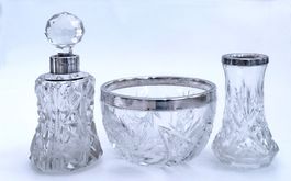 ANTIKES SET*geschliffenem Kristallglas & Silbermontierungen*