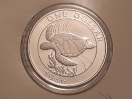Bermuda 1 Dollar "WWF - Meeresschildkröte" 1986 Silber