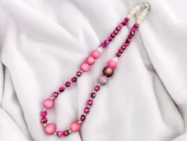 Unikat 💎 Halskette rosa Tigerauge, Rosenquarz, Harzperlen