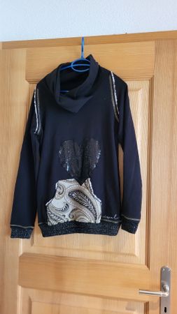 Desigual Langarmshirt schwarz Pailletten Herz neuwertig
