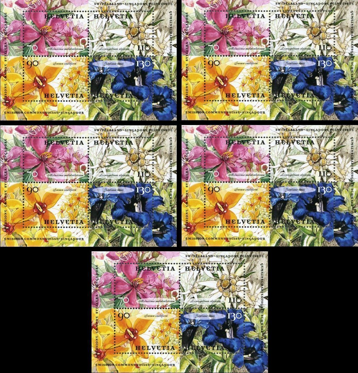 Alle Briefmarken: 5 Blocks Singapur-Schweiz Blumen** – Neu (gemäss Beschreibung) aus Dottikon von haeusibuh5