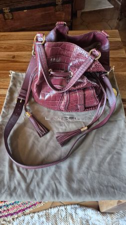 Sac à main Lancel "My first flirt" imitation croco bordeaux