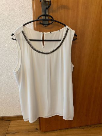 Bluse Weiss m. Halsmuster, Gr. 40