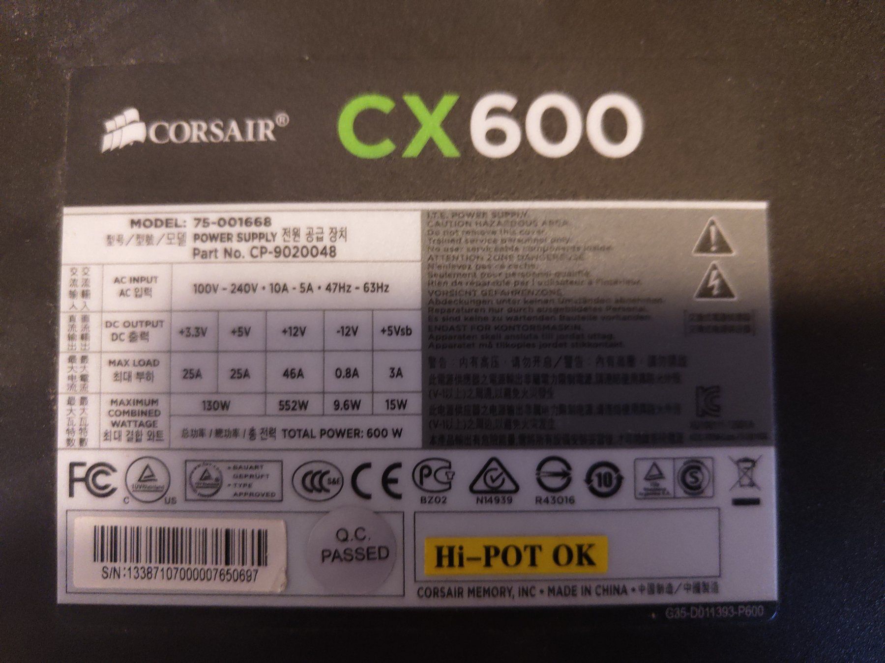 Corsair Componenti elettronici: Corsair CX600, 600W Netzteil – Usato da Bäretswil venduto da jos_qk78 1