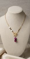 Gold-Tone Necklace with Purple Gemstone Drops