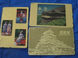 3 Japan Telefonkarten Geisha Tempel Burg gebraucht
