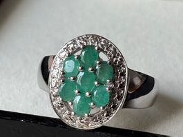 Ring Smaragd, Silber 925, Gr. 60