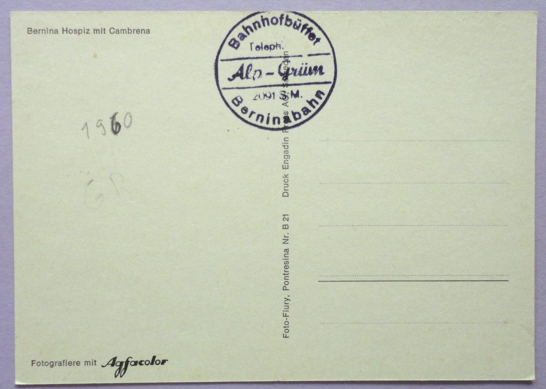 Cartoline postali: Bernina Hospiz mit Cambrena – Usato da Fétigny venduto da Billy2miny 1