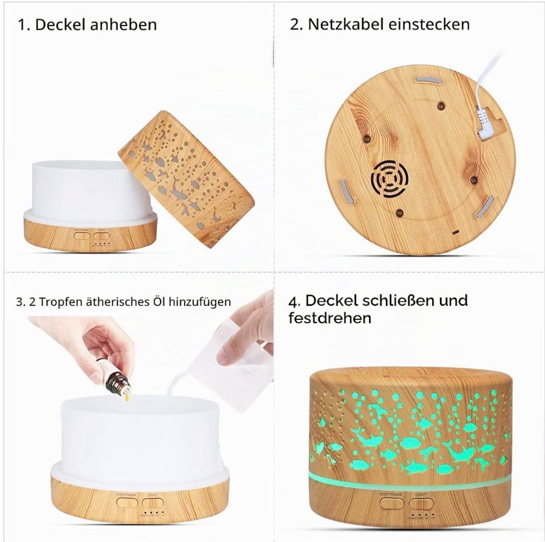 Duftöldiffusoren: Aroma Diffuser 700ml mit Timer, Holzoptik braun – Neu und originalverpackt aus Basel von Seifehuesli 4