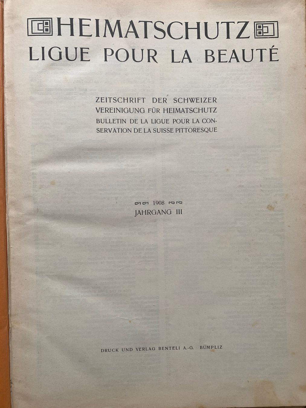 Revues & Magazines: Heimatschutz, gesammelte Hefte 1908 - 1910 – D'occasion à Thalwil par Ardez123