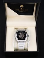 Luxus Herrenarmbanduhr Silber-Weiß – Skelett Design mit Prem