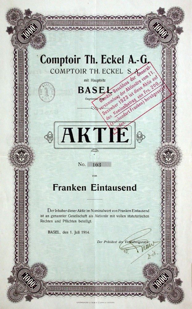 Documenti: Comptoir Th. Eckel AG, Basel - 1914 – Usato da Solothurn venduto da Sgasche