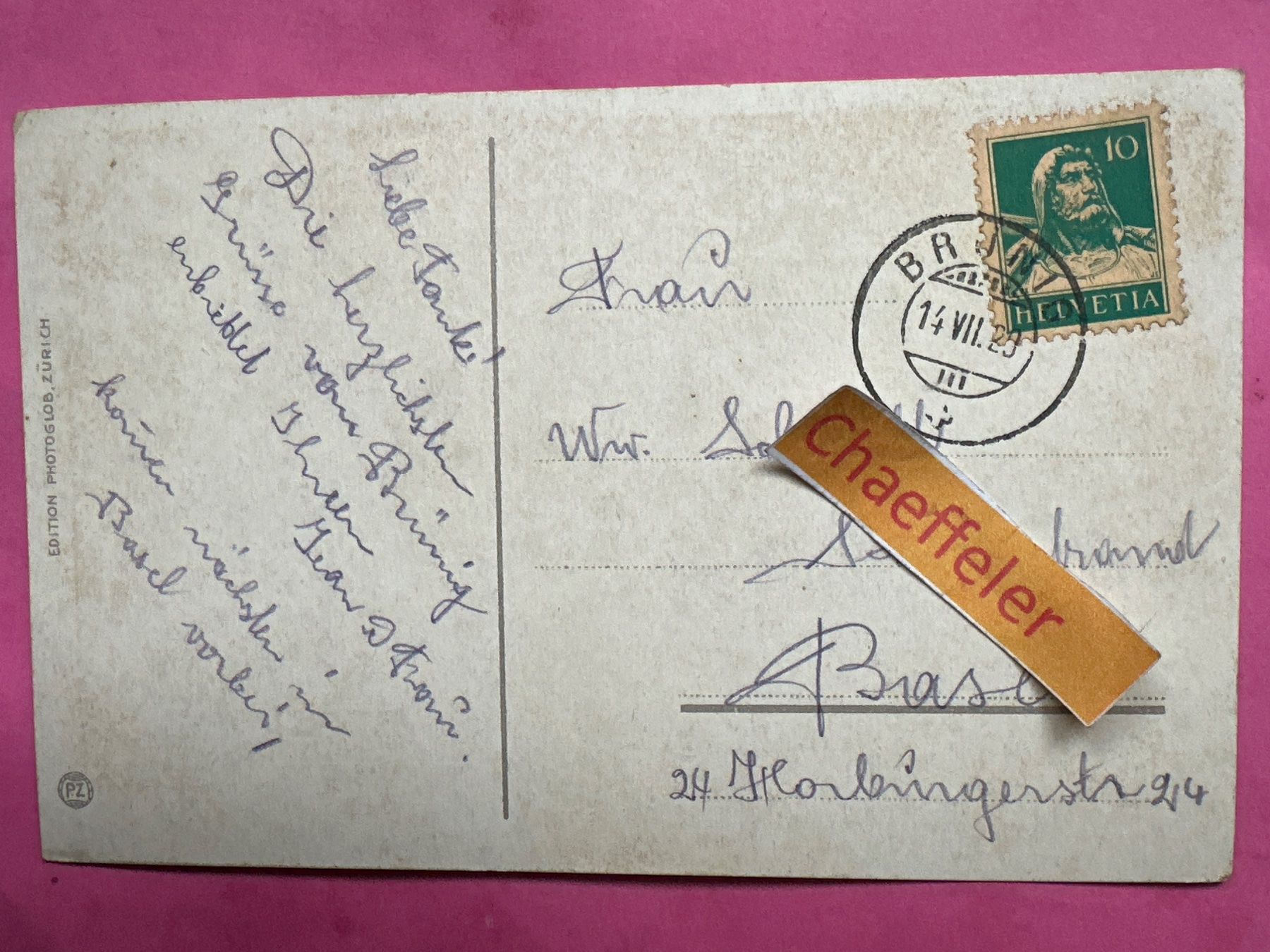 Cartoline postali: 1920 b 4805 Brünigstrasse. Blick auf Brienzersee – Usato da Zürich venduto da Chaeffeler 1