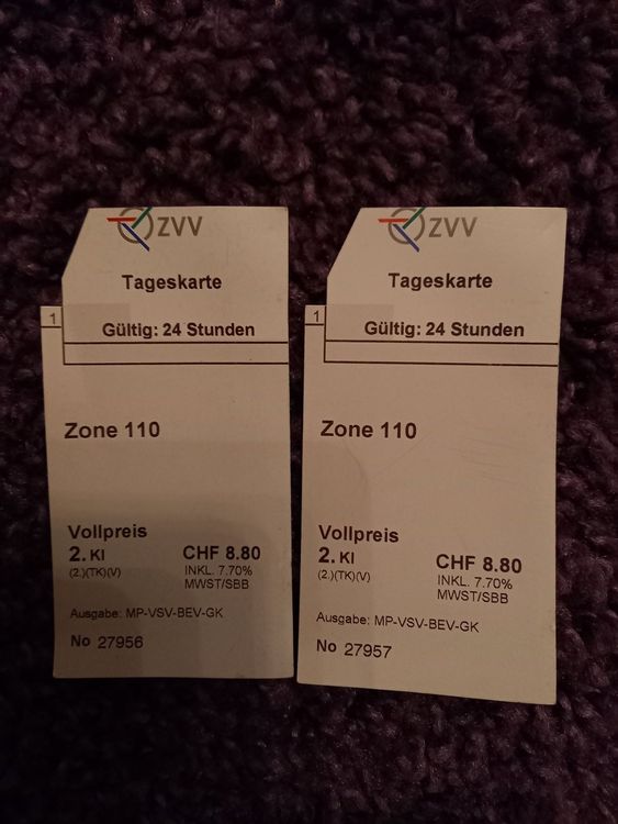 2 ZVV Tageskarte Zone 110 (Neu und originalverpackt) in Frick für CHF ...