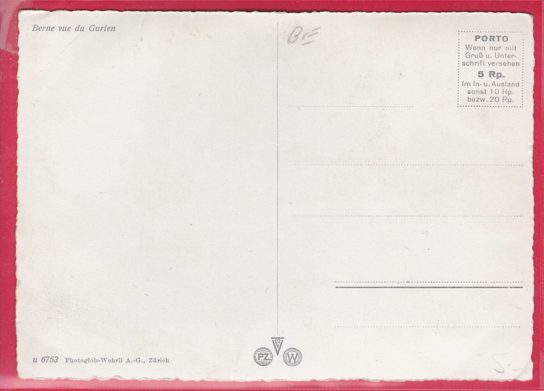 Cartoline postali: BERN VOM GURTEN AUS – Usato da Oberrieden venduto da Gebirgsstelze 1