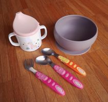 🌿🍴👶🏽 Esslern-Set: Trinkbecher, Silikonschüssel & Besteck