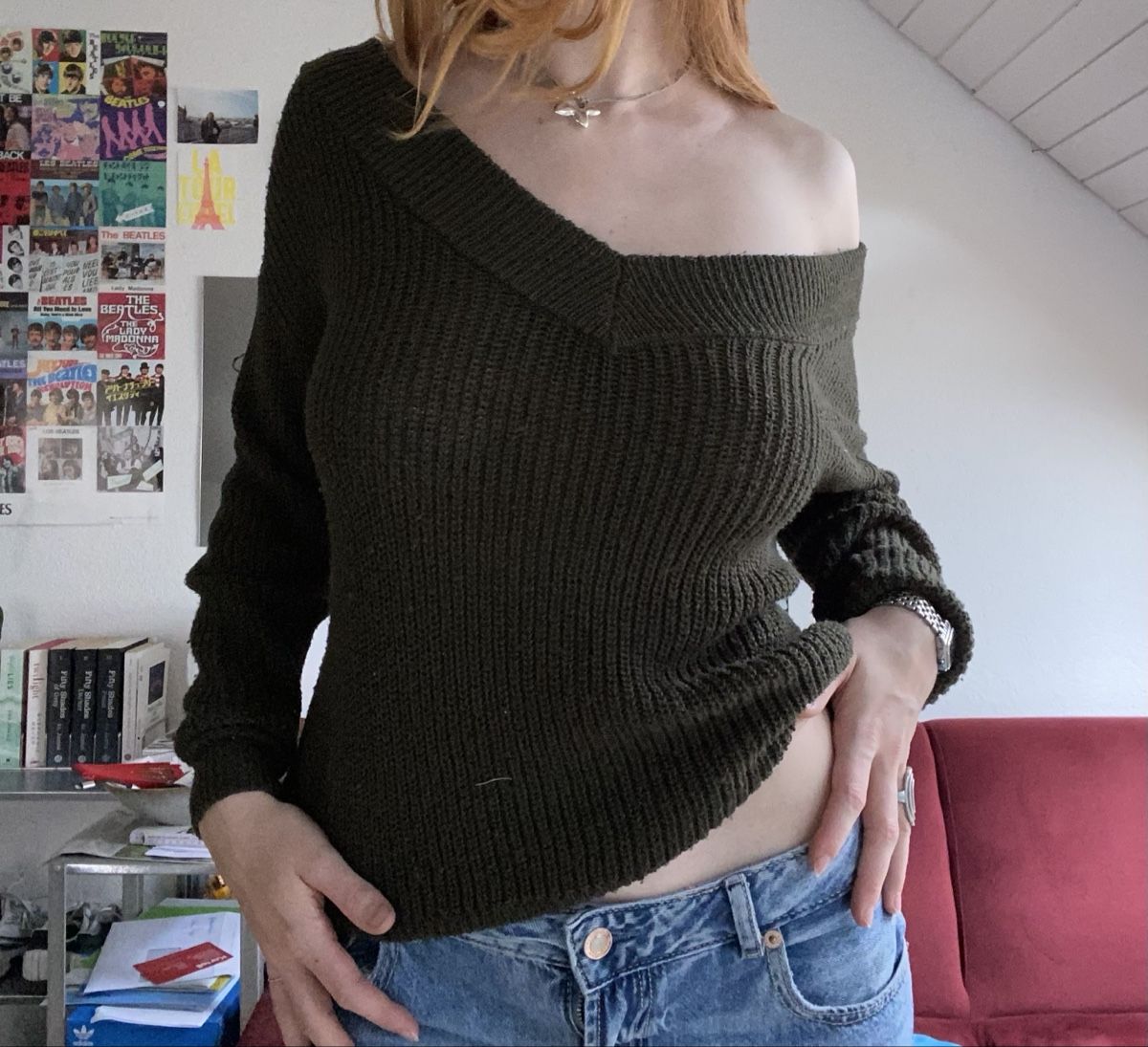 Only Pullover & Sweatshirts: Pullover off-shoulder Khaki Grösse m getragen – Gebraucht aus St. Gallen von ali_5nm2