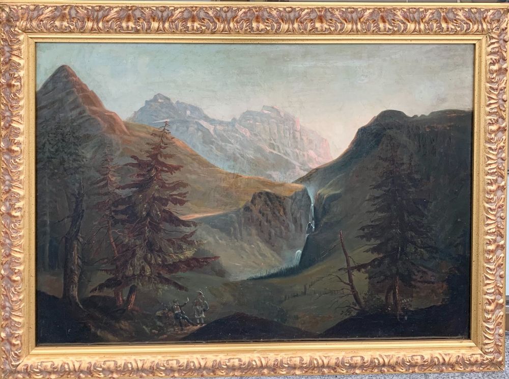 Wandbild Berglandschaft Mit Roter Blume – Leinwand 102 X 51 Cm, Gerahmt, Für Wohnzimmer & Schlafzimmer