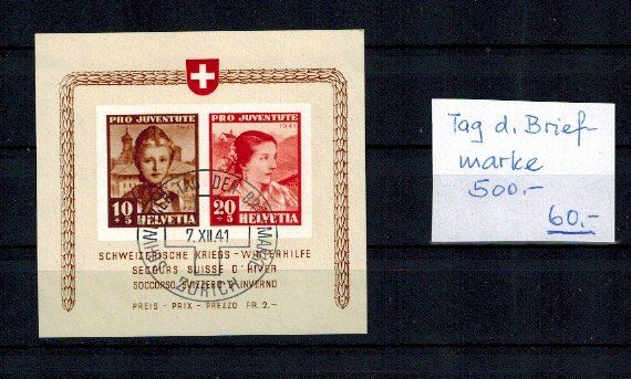 Tutti i francobolli: Block PJ 1941 / Tag der Briefmarke 500.- – Usato da Aarwangen venduto da Suomo48