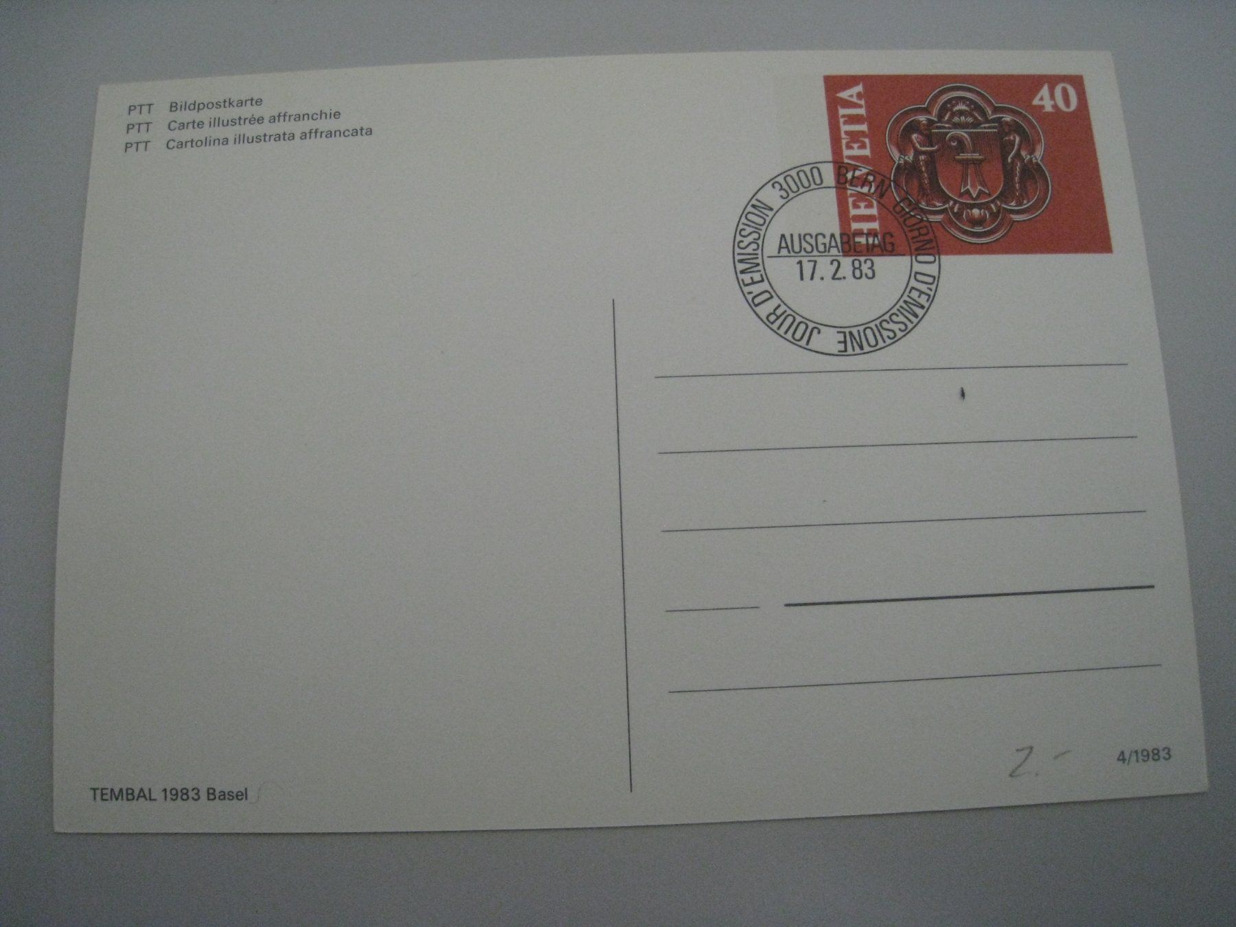 Tutti i francobolli: Tembal 1983 Basel Sondersterstempel – Usato da Aarwangen venduto da Pinsel7890 1