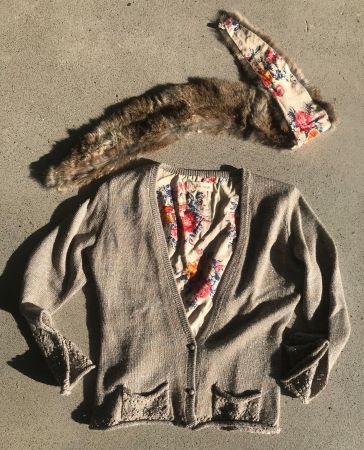 Strickjacke design, Echtfellkragen, 38