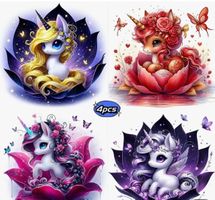 Diamond Painting : Einhorn - 4er Set : 4x 20x20cm