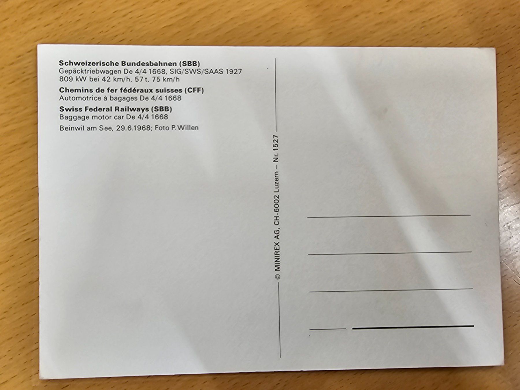 Cartoline postali: Postkarte SBB Gepäcktriebwagen De 4/4 1668 – Nuovo (secondo la descrizione) da Matten venduto da MEFEZ 1