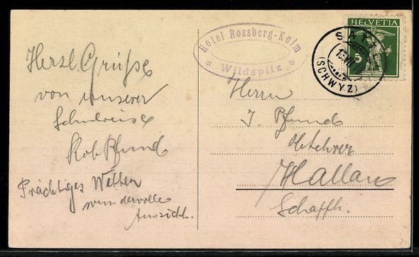 Ansichtskarten: AK Wildspitz, Hotel Rossberg-Kulm – Gebraucht aus Berlin von bartko-reher 1