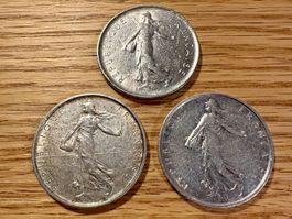 3 Münzen 5 Francs Frankreich gebraucht guter Zustand